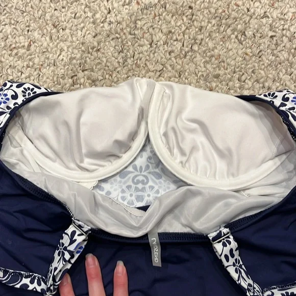 Lands End Tankini Set Sz 10 Navy Floral Underwire Summer Pool Full Coverage - Picture 6 of 11